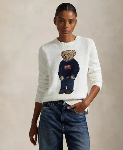 POLO RALPH LAUREN WOMEN'S POLO BEAR LINEN-COTTON CREWNECK SWEATER