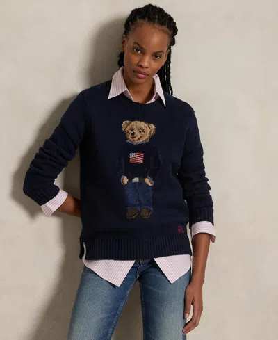 Polo Ralph Lauren Women's Polo Bear Linen-cotton Crewneck Sweater In Multi
