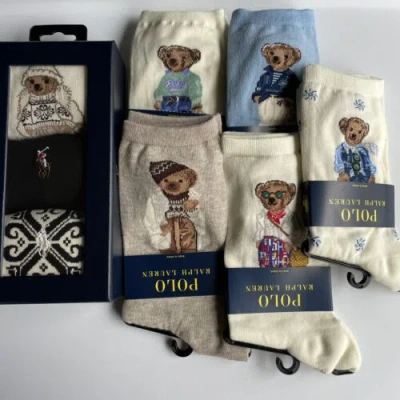 Pre-owned Polo Ralph Lauren Women's Polo Bear Trouser Socks Lot In Multicolor