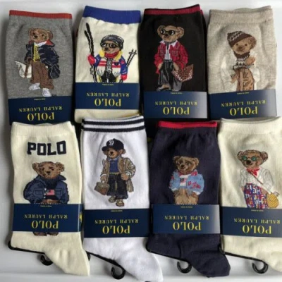 Pre-owned Polo Ralph Lauren Women's Polo Bear Trouser Socks Lot Of 8 Pairs In Multicolor