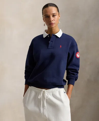 Polo Ralph Lauren Women's Polo-collar Fleece Pull-on Sweatshirt In Blue