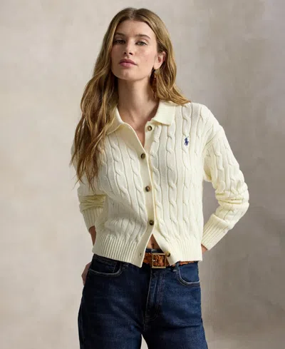 Polo Ralph Lauren Women's Polo Collar Long-sleeve Cardigan In Yellow