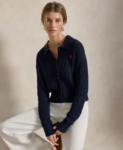 Polo Ralph Lauren Women's Polo Collar Long-sleeve Cardigan In Blue