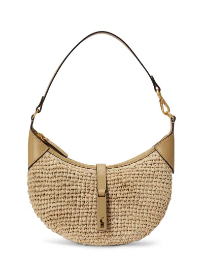 Polo Ralph Lauren Womens Natural Cashmere Polo Id Mini Raffia Shoulder Bag In Sand