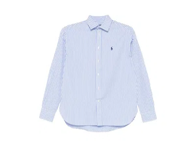 Pre-owned Polo Ralph Lauren Women's  120/2 Yd Ctn Pwls Rmsy Shirt In Cabana Blue/ White