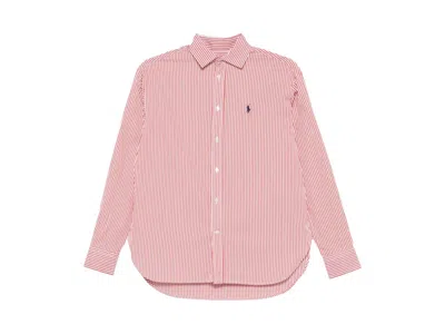 Pre-owned Polo Ralph Lauren Women's  120/2 Yd Ctn Pwls Rmsy Shirt In White/brick