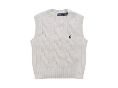 Pre-owned Polo Ralph Lauren Women's  Cable Knit Cotton Sweater Vest In Wcf White