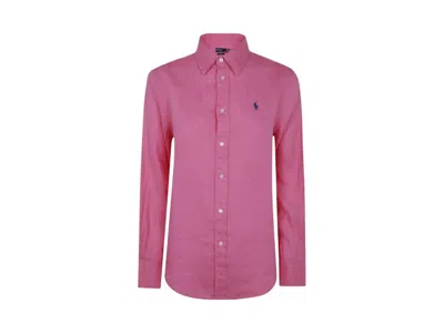 Pre-owned Polo Ralph Lauren Women's  Classic Fit Linen Shirt In Ht Fuschia