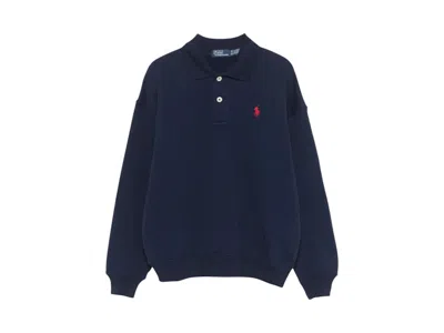 Pre-owned Polo Ralph Lauren Women's  Collar Fleece Pullover In Navy Blue