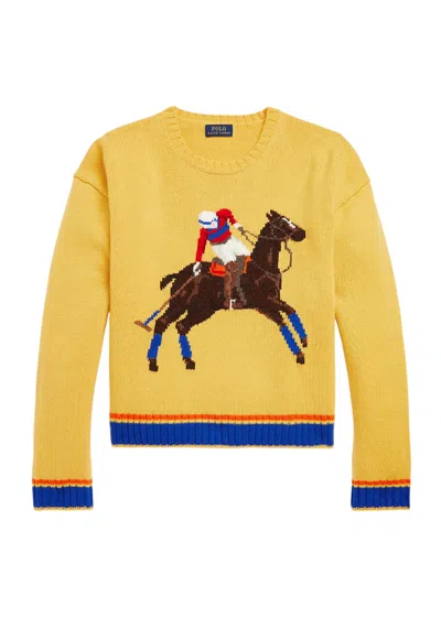 Pre-owned Polo Ralph Lauren Women's  Intarsia Knit Equestrian Polo Player Sweater $398 In Yellow