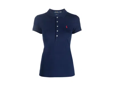 Pre-owned Polo Ralph Lauren Women's  Julie Short Sleeve Polo Shirt In Newport Navy Blue