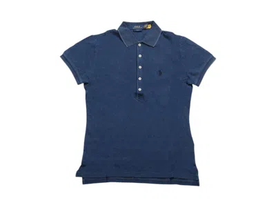 Pre-owned Polo Ralph Lauren Women's  Julie Slim Short Sleeve Polo Shirt In Indigo Blu