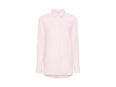 Pre-owned Polo Ralph Lauren Women's  Line Ligh Long Sleeve Button Front Shirt In Sunfade Orange/white Strp