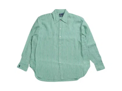Pre-owned Polo Ralph Lauren Women's  Long Sleeve Button Front Shirt In Green/white