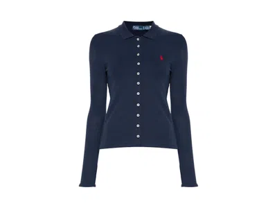 Pre-owned Polo Ralph Lauren Women's  Long Sleeve Polo Shirt In Newport Navy Blue