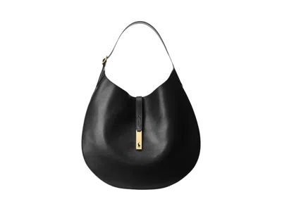 Pre-owned Polo Ralph Lauren Women's  Polo Id Calfskin Medium Shoulder Bag In Black
