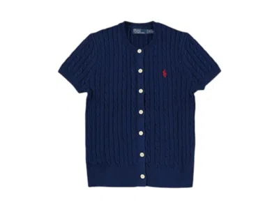 Pre-owned Polo Ralph Lauren Women's  Short Sleeve Crewneck Cardigan In Harrison Blue