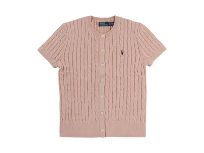 Pre-owned Polo Ralph Lauren Women's  Short Sleeve Crewneck Cardigan In Pale Pink