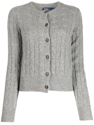 Pre-owned Polo Ralph Lauren Women's Polo Shirt Ralph Lauren Cable Knit Cashmere Classic Long Sleeve Cardigan In Battalion Grey H