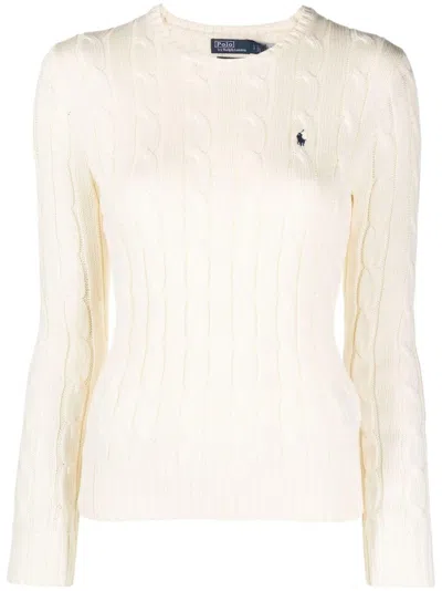Pre-owned Polo Ralph Lauren Women's Polo Shirt Ralph Lauren Cableknit Cotton Crewneck Sweatshirt Sweater In Cream
