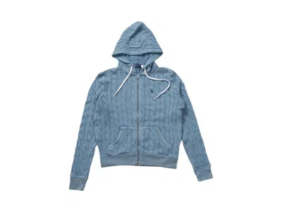 Pre-owned Polo Ralph Lauren Women's Polo Shirt Ralph Lauren Cableknit Zip Up Hoodie In Chambray Indigo