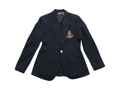 Pre-owned Polo Ralph Lauren Women's Polo Shirt Ralph Lauren Logo Crest Knit Blazer In Navy Blue