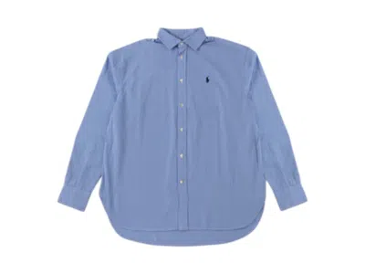 Pre-owned Polo Ralph Lauren Women's Polo Shirt Ralph Lauren Long Sleeve Blouse In Medium Blue/white