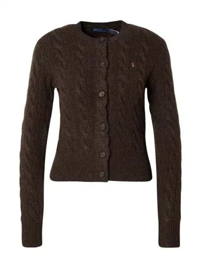 Pre-owned Polo Ralph Lauren Women's Polo Shirt Ralph Lauren Long Sleeve Cardigan In Dark Brown Marl