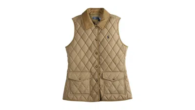 Pre-owned Polo Ralph Lauren Women's Poly Woven Vest In Desert Khaki In Brown