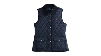 Pre-owned Polo Ralph Lauren Women's Poly Woven Vest In Navy Blue