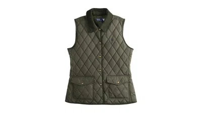 Pre-owned Polo Ralph Lauren Women's Poly Woven Vest In Ranger Green