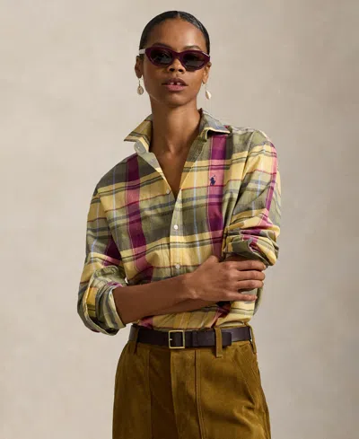 Polo Ralph Lauren Women's Relaxed Fit Collared Plaid Shirt In Yellow