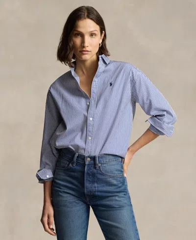 Polo Ralph Lauren Striped Long-sleeve Cotton Blouse In Cabana Blue White