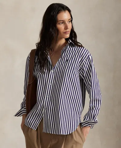 Polo Ralph Lauren Women's Relaxed-fit Striped Cotton Shirt In Gray