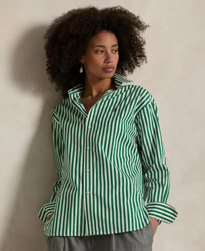 Polo Ralph Lauren Women's Relaxed-fit Striped Cotton Shirt In Green