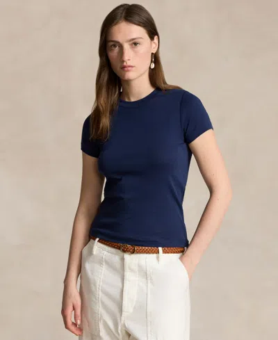 Polo Ralph Lauren Ribbed Cotton Tee In Newport Navy