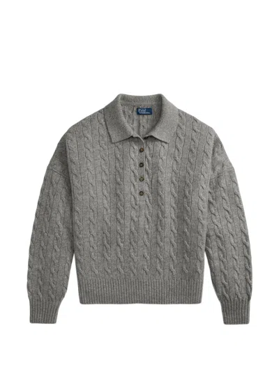 Polo Ralph Lauren Women's Rib-knit Polo Sweater With Five-button Closure - Size S In Gray