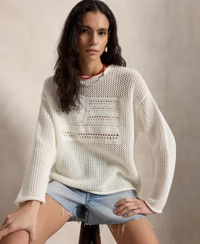 Polo Ralph Lauren Women's Rolled Crewneck Long-sleeve Sweater In White