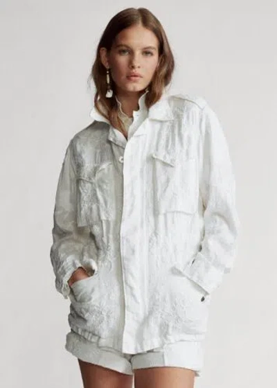 Pre-owned Polo Ralph Lauren Women's S Eyelet Linen Jacket $598 In White