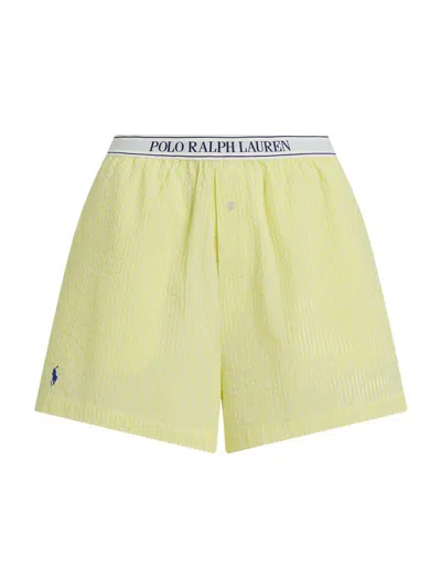 Polo Ralph Lauren Women's Seersucker Logo Waistband Boxer Shorts In Yellow