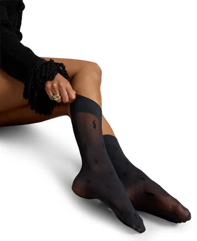 Polo Ralph Lauren Women's Sheer Allover Pony Ankle Socks, 2-pack In Black