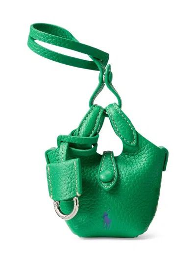 Polo Ralph Lauren Women's Shiny Drum Pebbled Leather Bag Charm In Green
