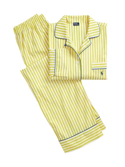 Polo Ralph Lauren Women's Shirting Stripes Madison 2-piece Pajama Set In Yellow Stripe