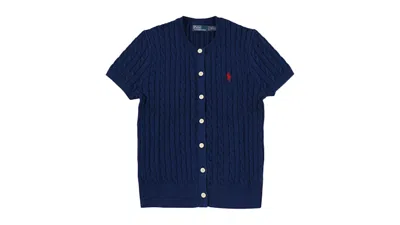 Pre-owned Polo Ralph Lauren Women's Short Sleeve Crewneck Cardigan In Harrison Blue