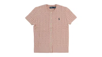 Pre-owned Polo Ralph Lauren Women's Short Sleeve Crewneck Cardigan In Pale Pink