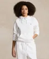 Polo Ralph Lauren Ribbed Cuff Long Sleeve Cotton Sweatshirt With Kangaroo Pocket In White