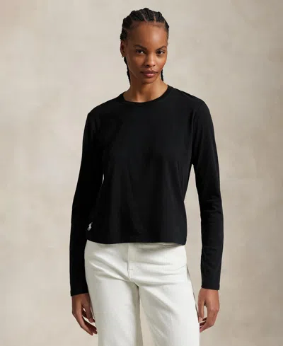 Polo Ralph Lauren Women's Shrunken-fit Jersey Long-sleeve Tee In Black