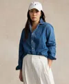 Polo Ralph Lauren Blue Shirt With Classic Collar And Pony Embroidery On The Front In Denim Woman In Merced Wash