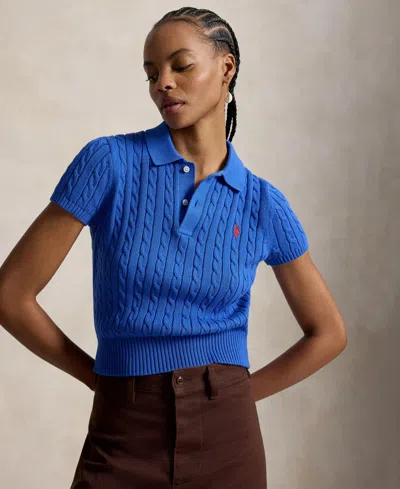 Polo Ralph Lauren Women's Slim Fit Ribbed Collar Cropped Sweater In Blue