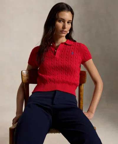 Polo Ralph Lauren Women's Slim Fit Ribbed Collar Cropped Sweater In Red